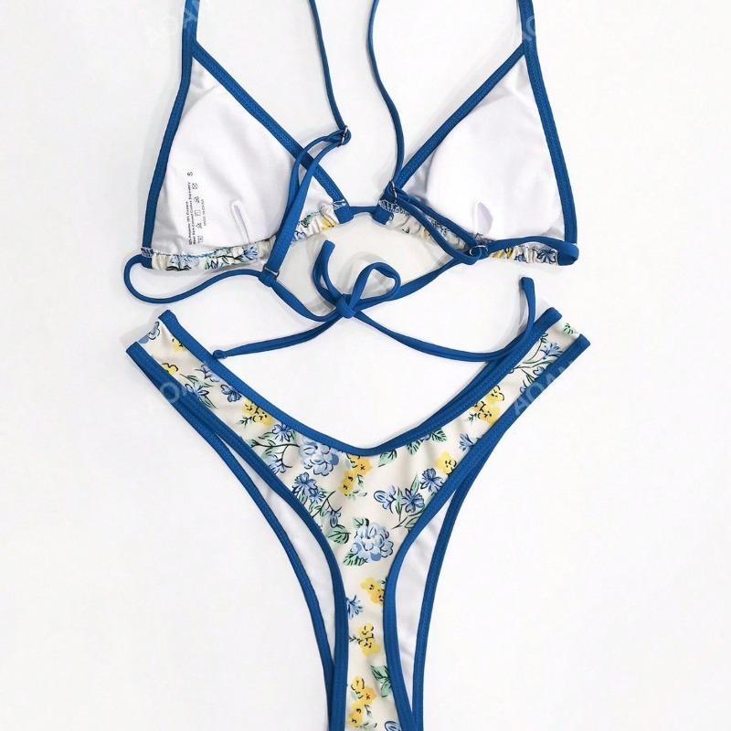 New split swimsuit sexy floral neck strap swimsuit