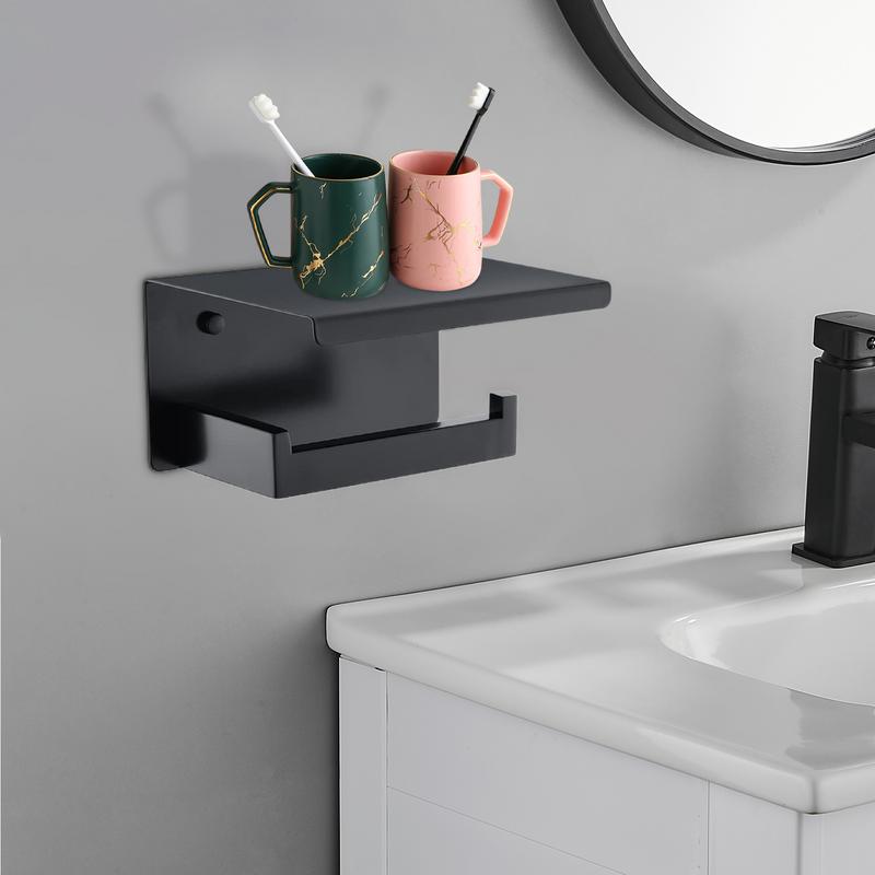 Toilet Paper Holder Stainless Steel Wall Mounted Toilet Roll Storage Holder with Shelf Bathroom Accessories No Drill for cups