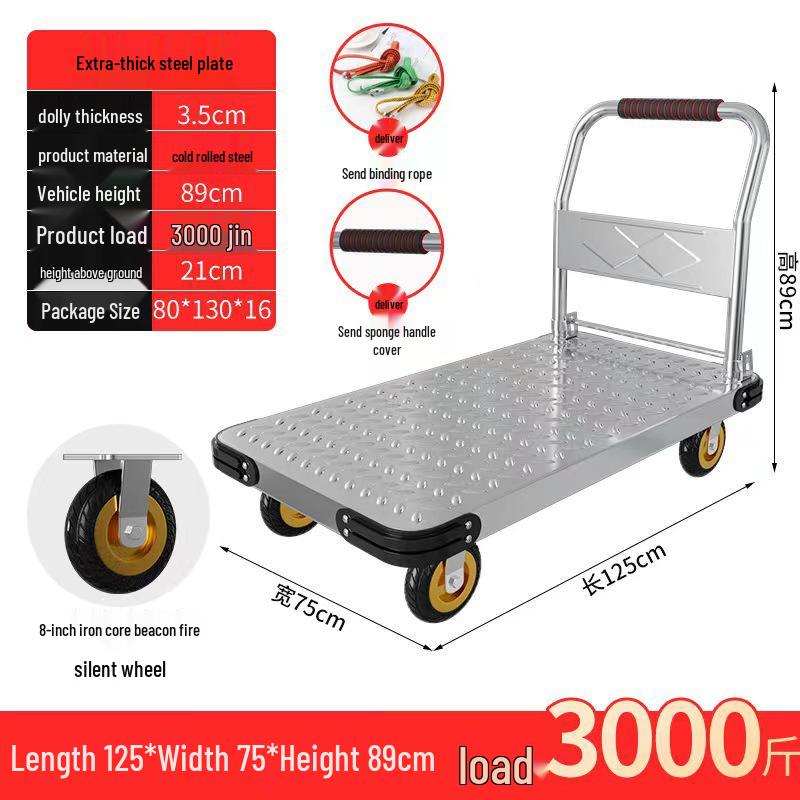 Silent Foldable Handcart Trolley with Swivel Wheels - Heavy-Duty Flatbed Truck