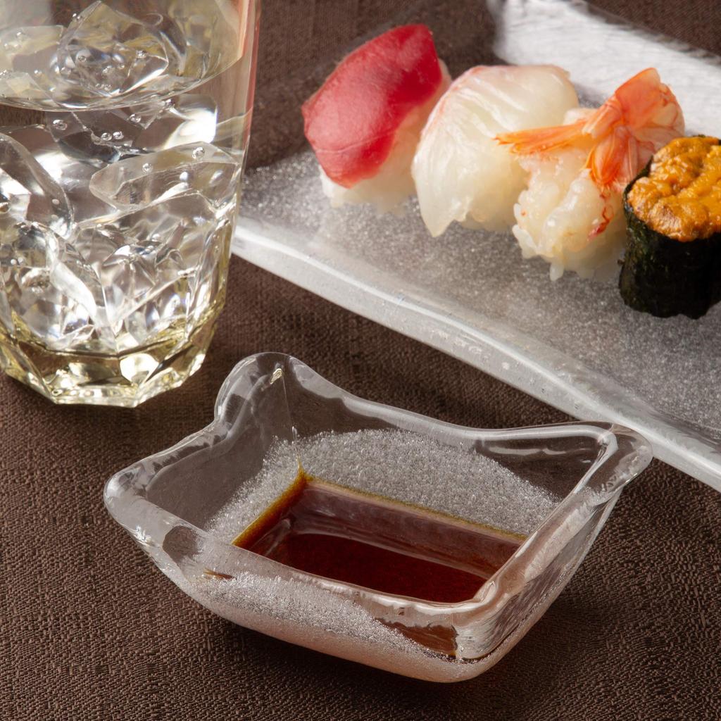 Toyo Sasaki Glass Japanese Tableware Set of 5 Long Choko Made in Includes Small Soy Sauce Small Square Deep Glass YA41 Plates, Japan, Bowl, Dish,