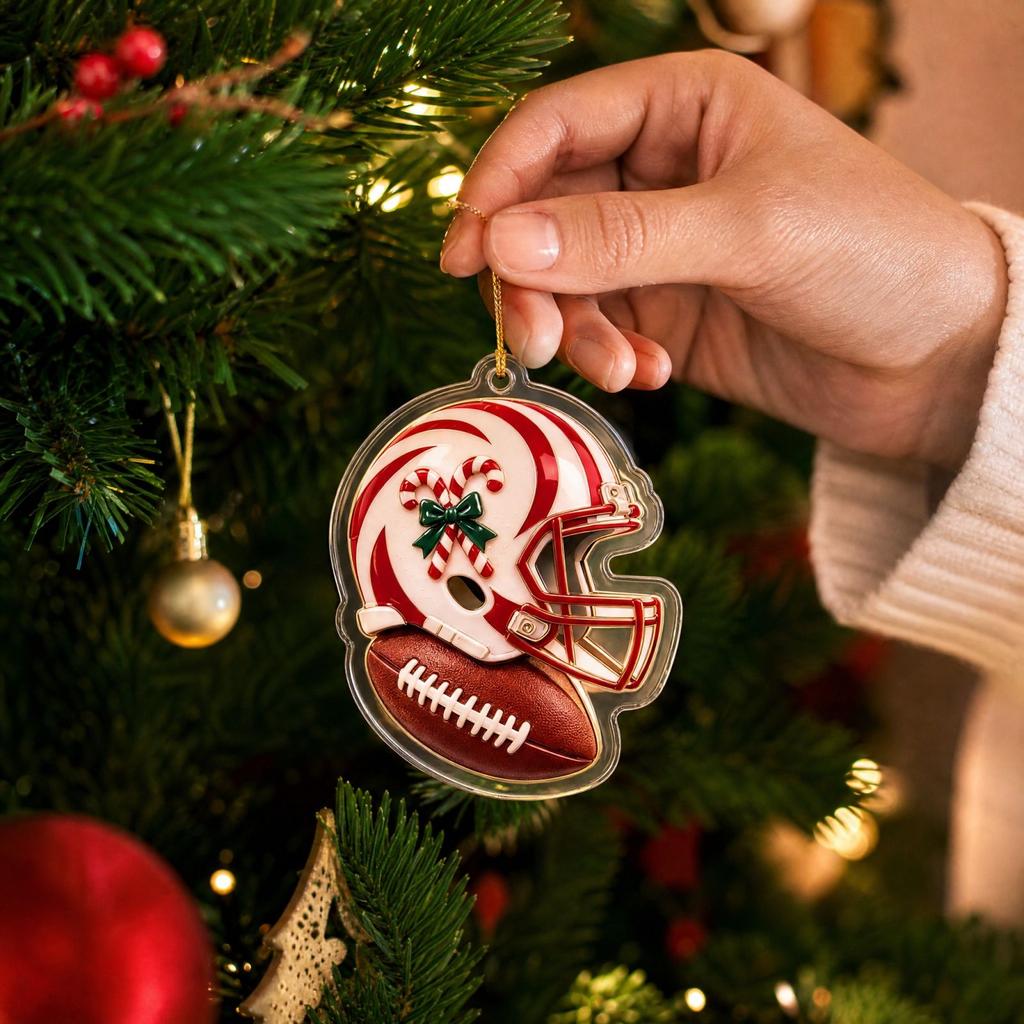 Football Theme 2D Acrylic Flat Christmas Hanging Ornament Set for Holiday Tree Decor