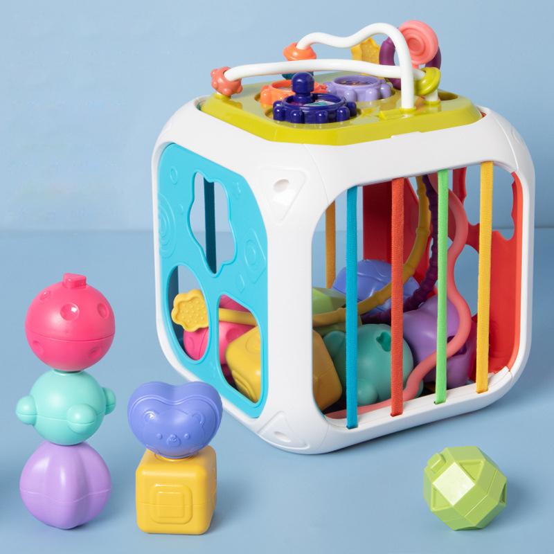 Giocattoli per Bambini a Forma di Classificazione Giocattoli Educativi Montessori per Bambini Cubo Sensoriale Colorato con Elastici per la Motricità Fine