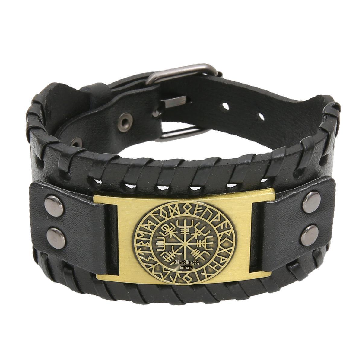 Средневековый Викинг Пиратский Компас Мужской Панк Кожаный Широкий Браслет