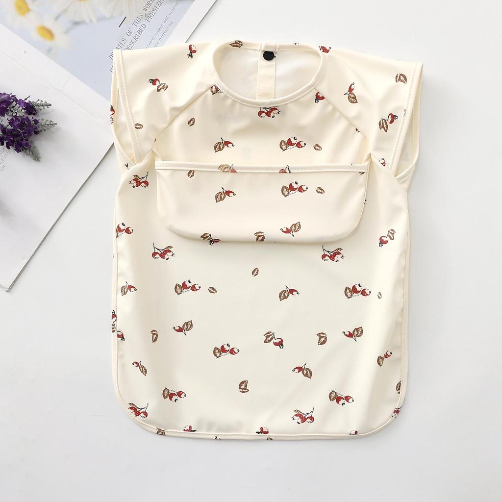 Reversible Waterproof PU Baby Feeding Shirt with Rice Pocket - Short Sleeves, Anti-Stain