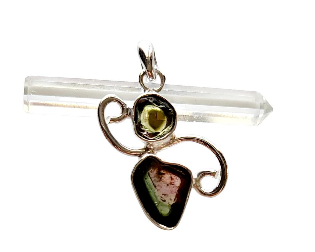 Natural Rare Watermelon Tourmaline Gemstone 925 Sterling Silver Pendant, Gift028