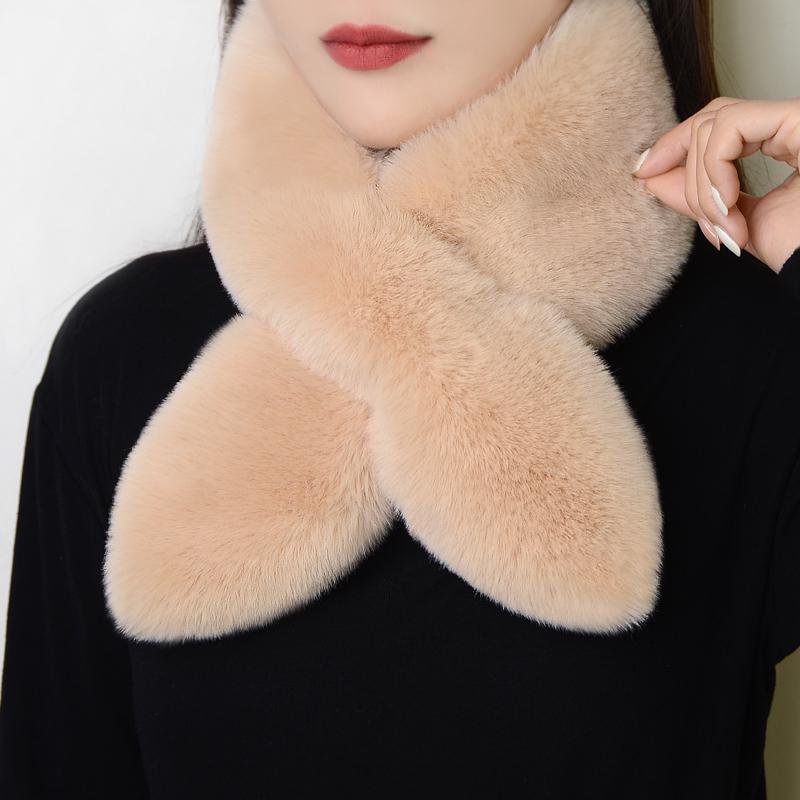 Unisex Winter Scarf: Thick, Warm, Imitation Rex Rabbit Fur, Versatile Plush Cross Design for Neck Protection