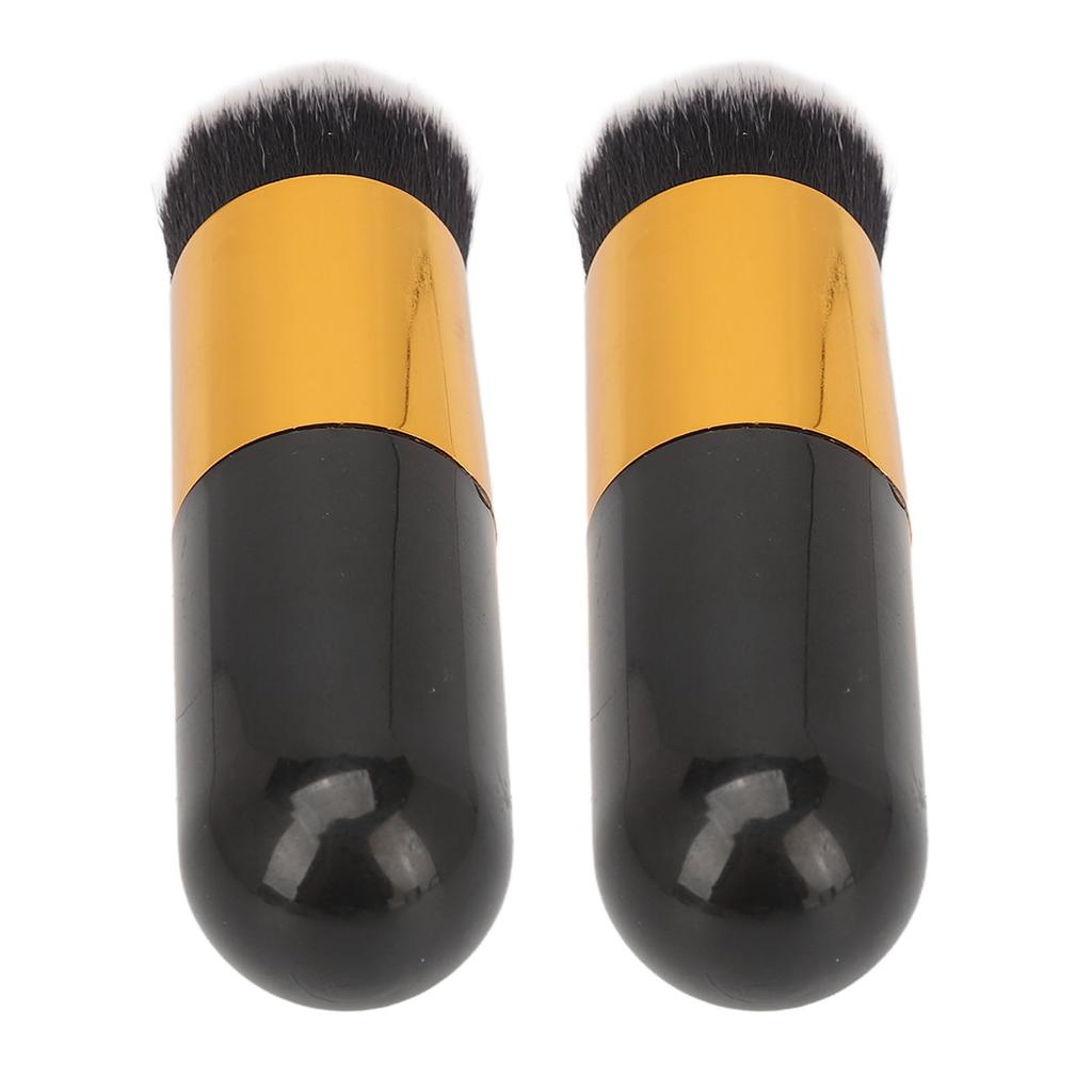 2pcs Chubby Makeup Brush Portable Fluffy Soft Synthetic Chubby Cosmetic Brush Black Golden