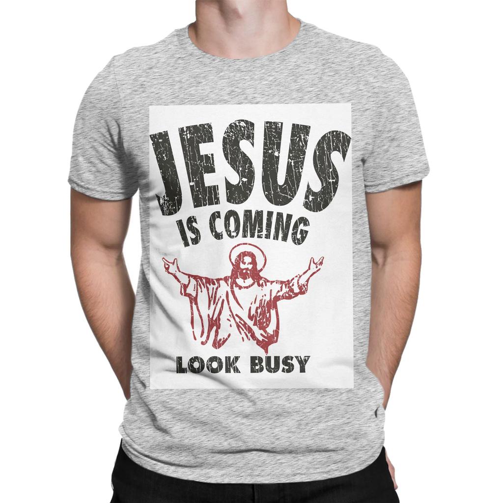Jesus Is Coming Look Busy 1992 Funny 100 Cotton TShirt Jesus Tees Tops For Unisex
