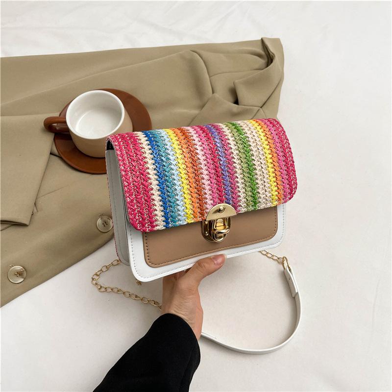 Fashionable and Casual Straw-woven Small Fresh and Fashionable Handbag New Style Personality Contrasting Small Square Bag for Women