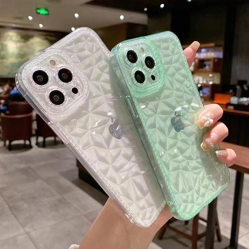 Diamond Pattern Phone Case For IPhone 16 15 14 13 12 Pro Max 11 XS XR 7 8 Plus SE2/SE3 Transparent Shockproof Back Cover