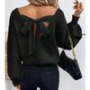 V-neck Solid Color Long Sleeve Casual Loose Sweater with Bow for Women - Autumn Collection