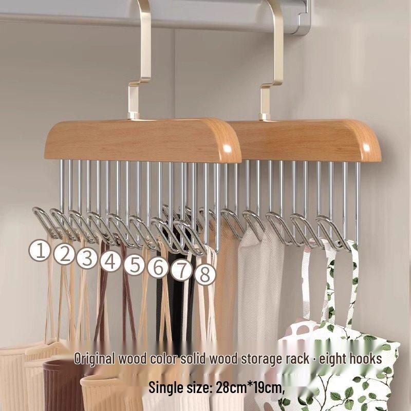 Multi-functional Solid Wood Hanging Rack with Plastic Hooks for Underwear and Vests