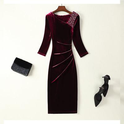 Stilvolles Samtkleid für Damen  Mode Langarm  Bodycon Kleider