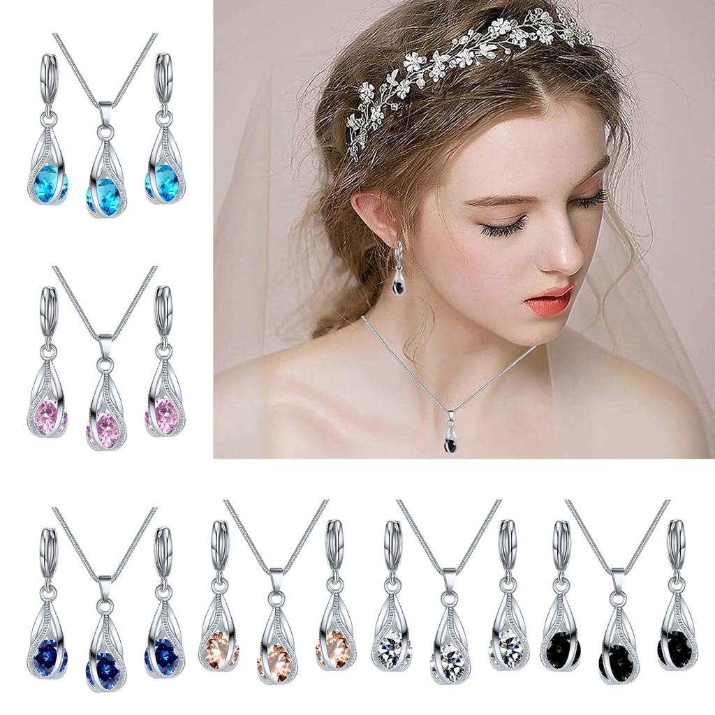 Stylish Jewelry Set Teardrop Dangle Earrings Trendy Drop Earrings Elegant Pendant Necklace Alloy Material for Daily Wear