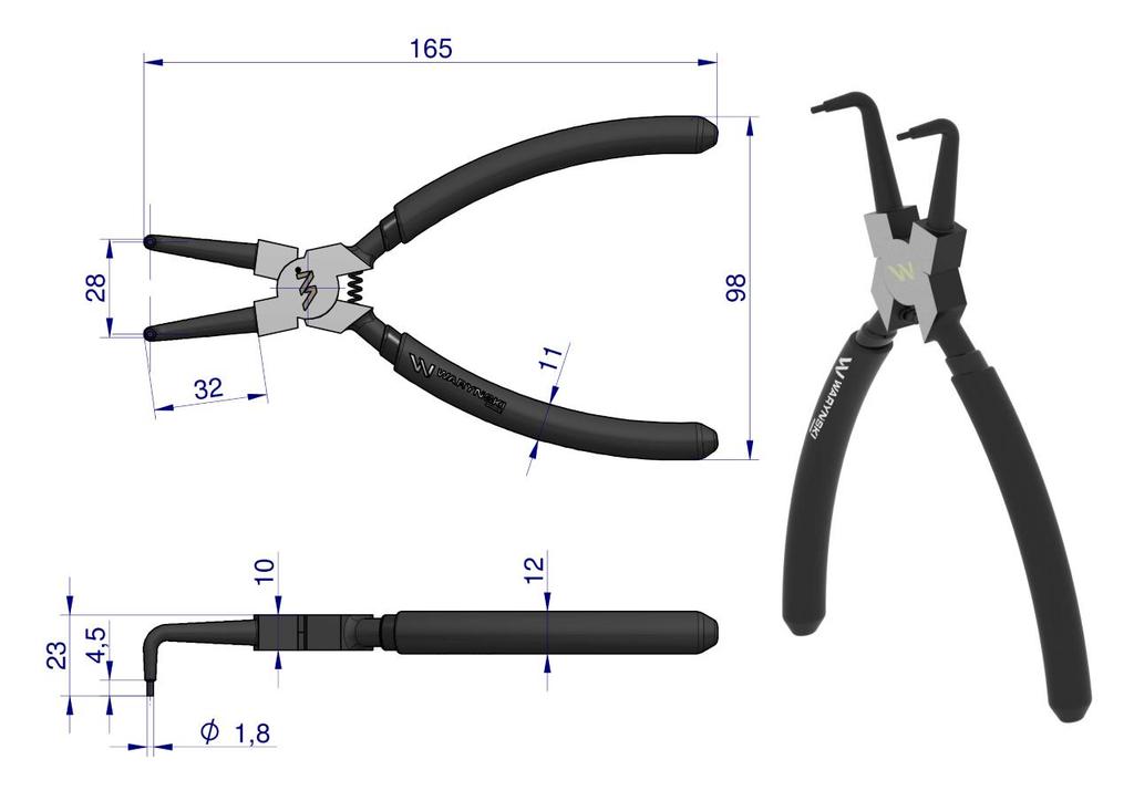 Waryński 180mm internal curved circlip pliers
