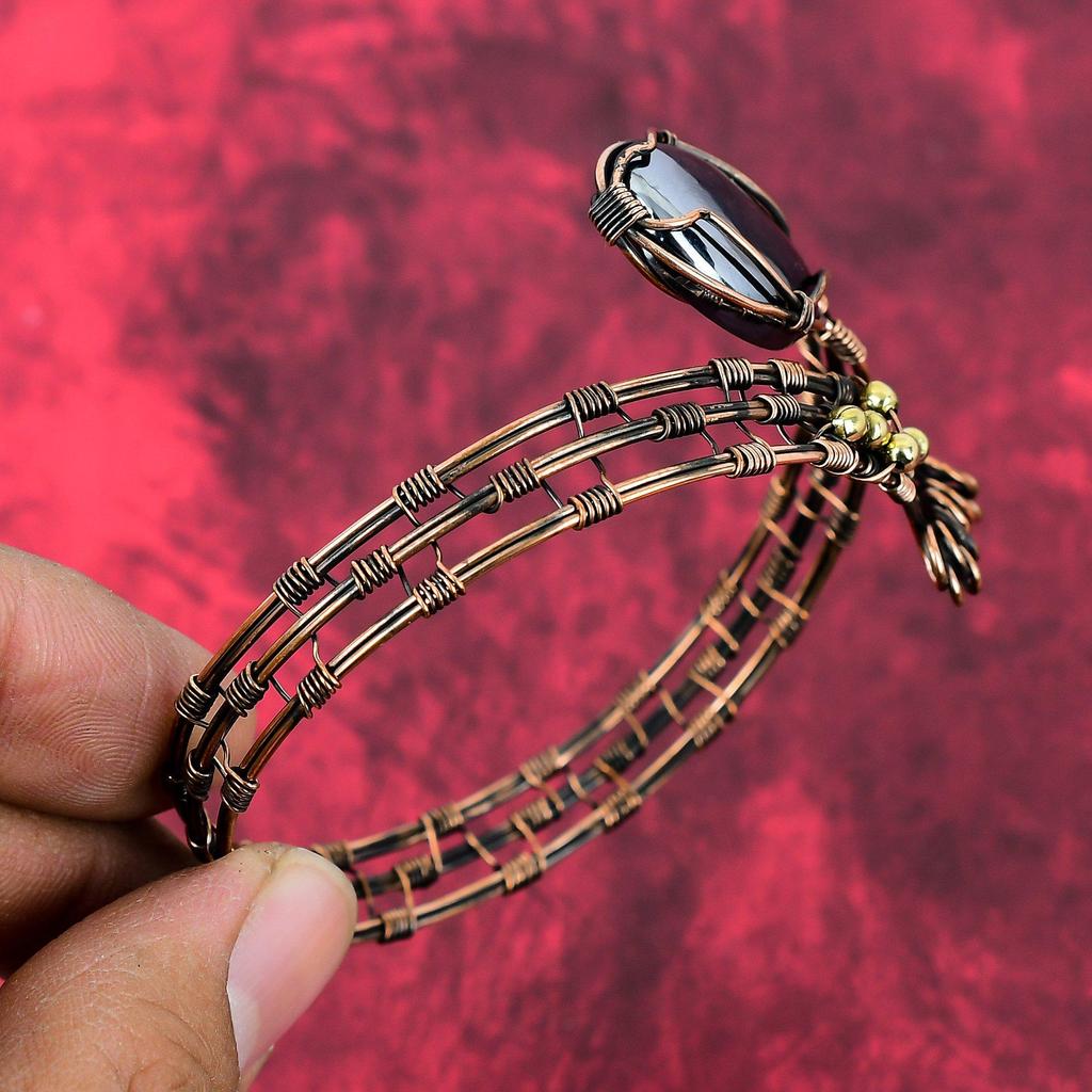 Shungite Bangle Copper Wire Wrapped Adjustable Cuff Bracelet Elegant Jewelry Copper Wire Wrap Bangle Handmade Gemstone Jewelry Gifts For Her