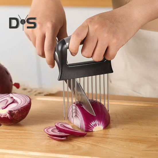 Løkholderskjærer for enkel oppbevaring av skjæring Løkskjærer i rustfritt stål for tomater Sitroner Avokado Multifunksjonell kjøkkenutstyr