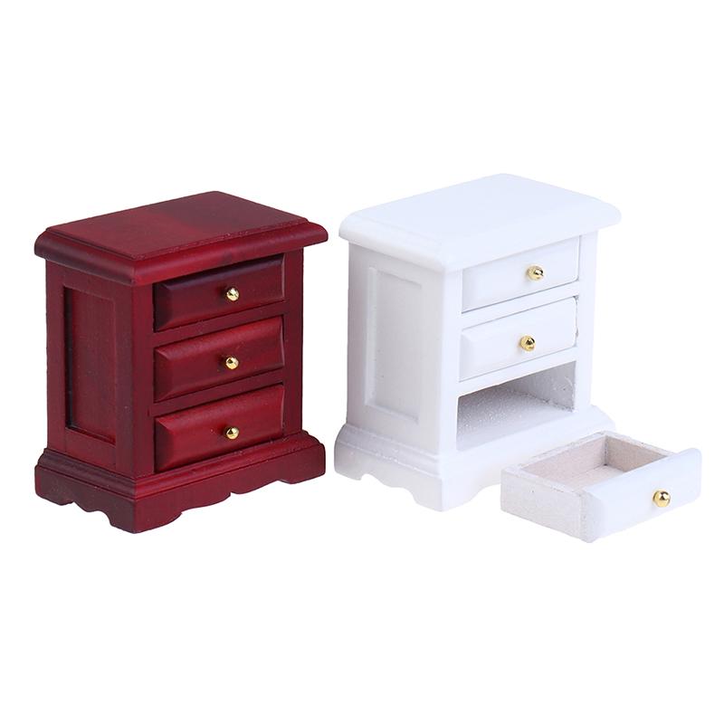 1:12 Dollhouse Miniature Bedside Cabinet Drawer Cabinet Doll House Bedroom Decor