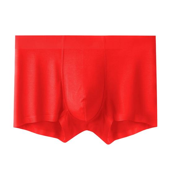 Men Boxer Underwear Mid-rise Elastic Waist Modal Fabric U-Convex Shorts Briefs Solid Color Red Luck Slim Fit Panties