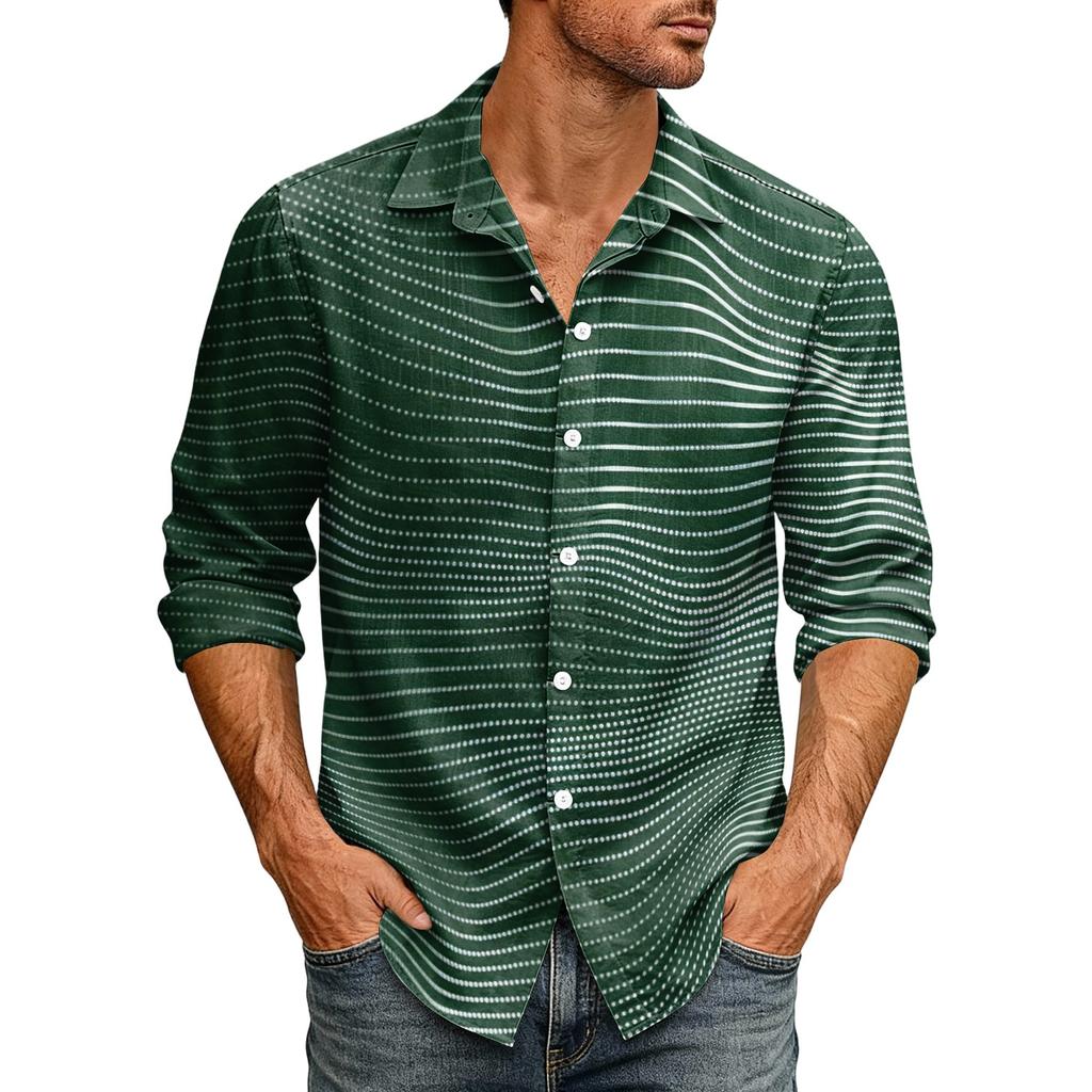 Men's Casual Lightweight Long Sleeve Shirt Button Front Cardigan with Stripe Print and Turn Down Collar Suitable for Everyday Wear