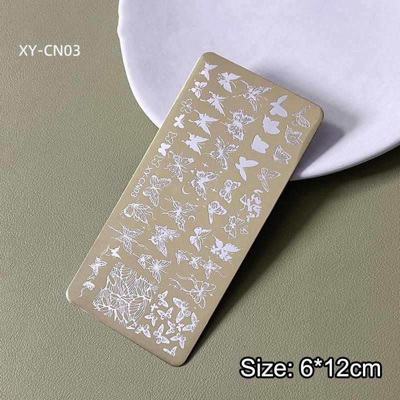 12X6Cm Golden Rectangular Nail Stamping Plates Bowknot Butterfly Flower Cat Designs Nail Art Template For Diy Nail Decor Stencil