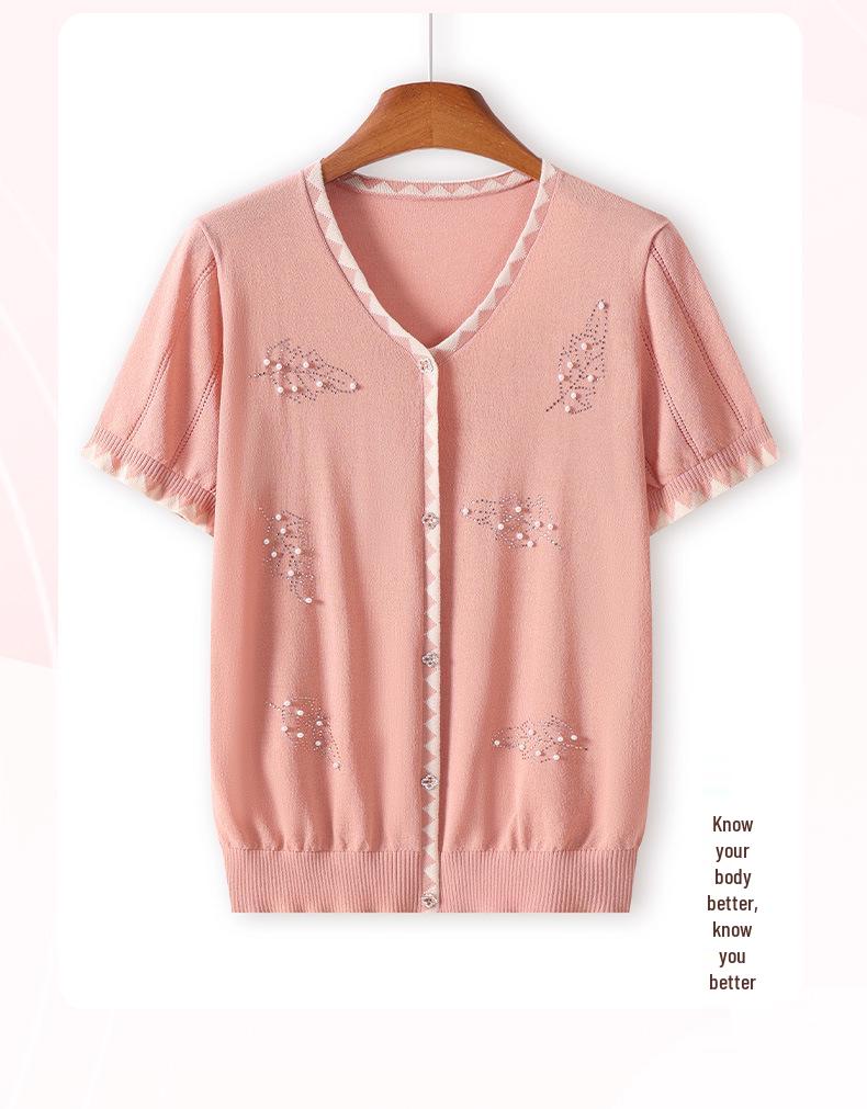 Summer Ice Silk Knit Top for Middle-Aged Women - Short-Sleeve, Stylish, Cooling T-Shirt