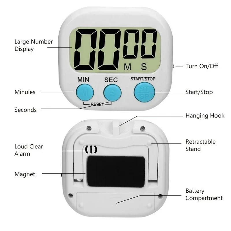 Digitaler Mini-Küchentimer mit großen Ziffern, lautem Alarm, magnetischer Ständer auf der Rückseite und großem LCD-Display zum Kochen, Backen, Sportspielen