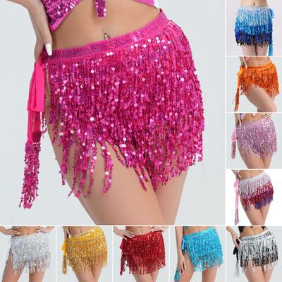 Women Belly Dance Skirt Sexy Sequin Tassel Lace-up Dance Skirt Performance Hip Waist Scarf Dhoti Skirt