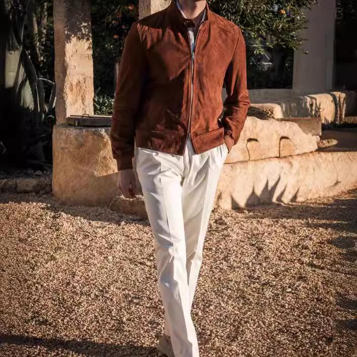Nouvelle veste coupe-vent décontractée en daim de couleur unie pour homme