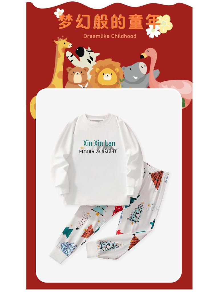 Ensemble Pyjama de Noël Automne/Hiver pour Enfants - Haut à Manches Longues & Pantalon avec Imprimé Dessin Animé