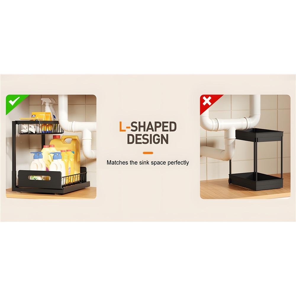 1/2 pieces double-layer kitchen sink storage rack, sliding pull-out cabinet finishing rack, metal drawer