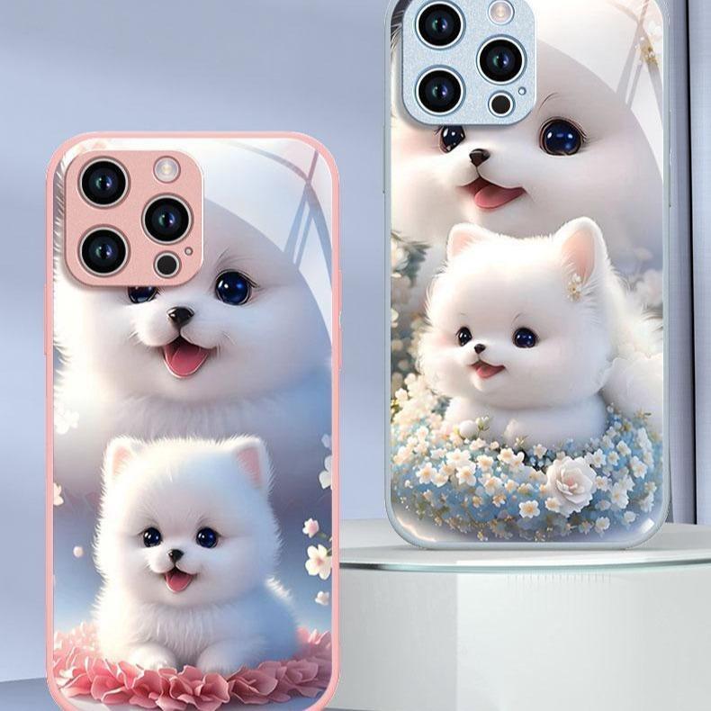 Cute Pet Dog Suitable for iPhone Case 16 Couple iPhone15 Cute 14 Cartoon 12 All-inclusive Glass Case 13