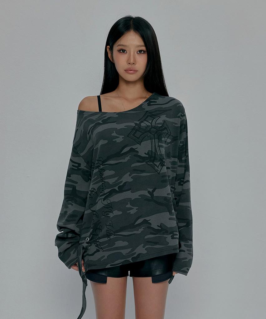 Gillaakaibeu One Shoulder Graphic Long Sleeve_Camo