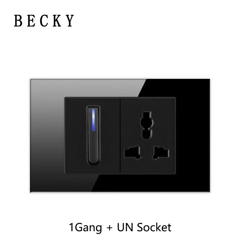 118 Type Piano Key Black Tempered Glass Fashionable Switch Socket American British European Standard Universal Socket