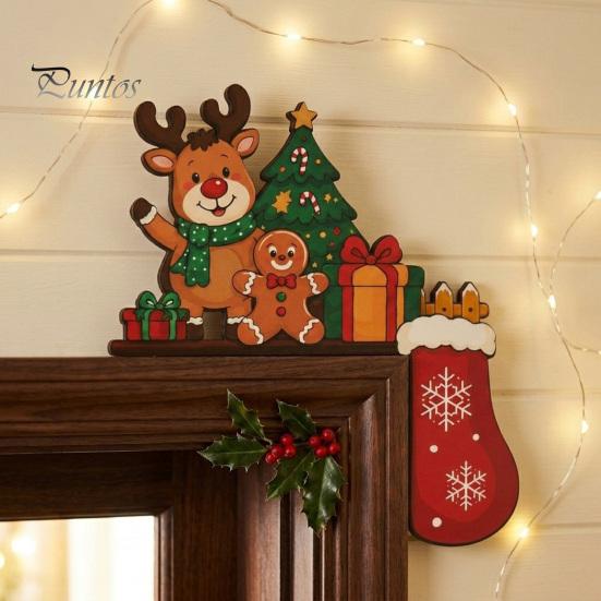 Christmas Party Supplies for House Wooden Door Topper Stickers, Seasonal Frame Decoration, L-shaped Corner Sign Holiday Home Wall Decor Items