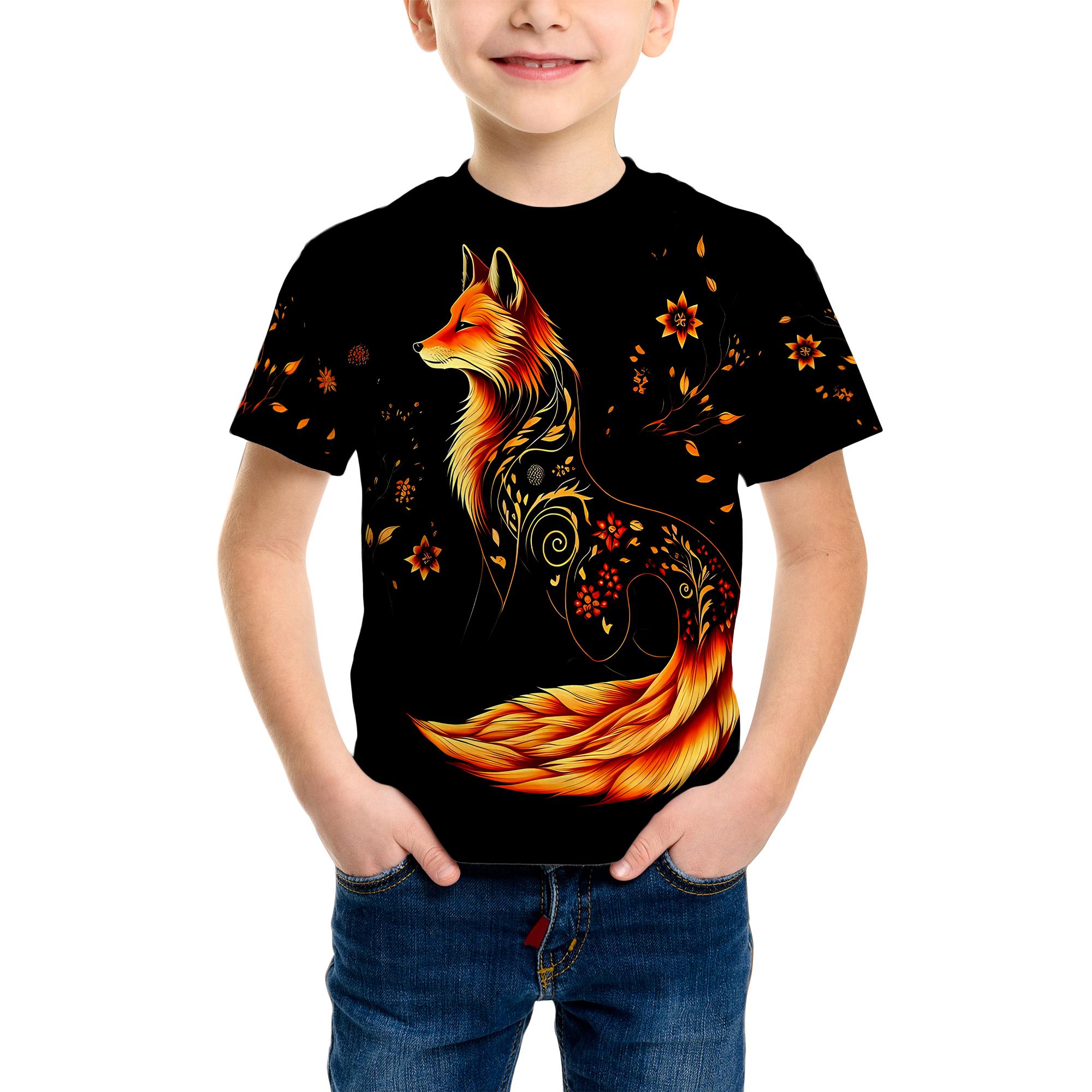 3D Tiger Pattern Printing Fashion T-Shirt Tiger Element Printing Summer New Boy Personalized Cool Tops Kids Funny T Shirt 100