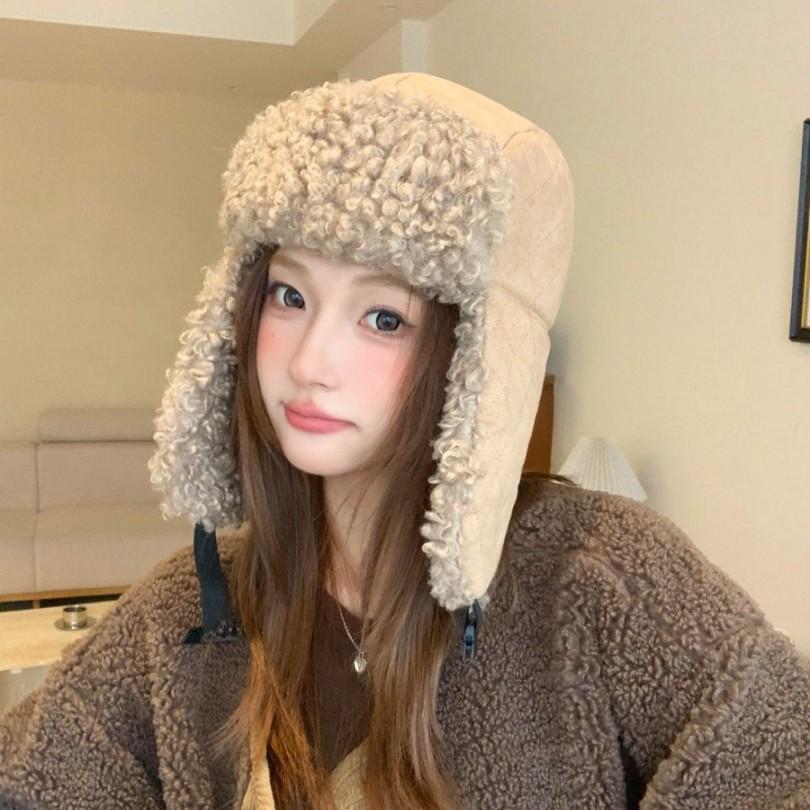 Autumn and Winter Velvet Warm Hat Windproof Ear Protection Big Head Circumference Hat Women