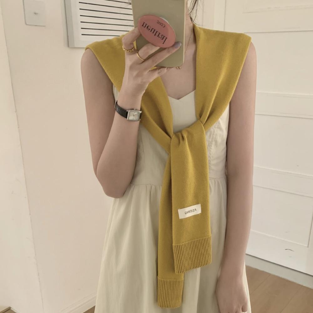 

Blouse Shoulders Knitted Shawl Solid Color Knotted Cape All-match Knit Scarf Girl жёлтый