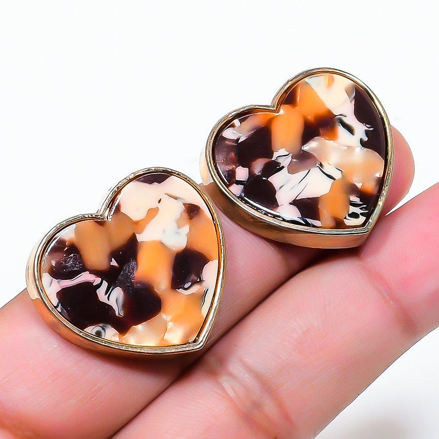 Natural Montana Agate Gemstone Brass Jewelry Earring 0.95 RE-1