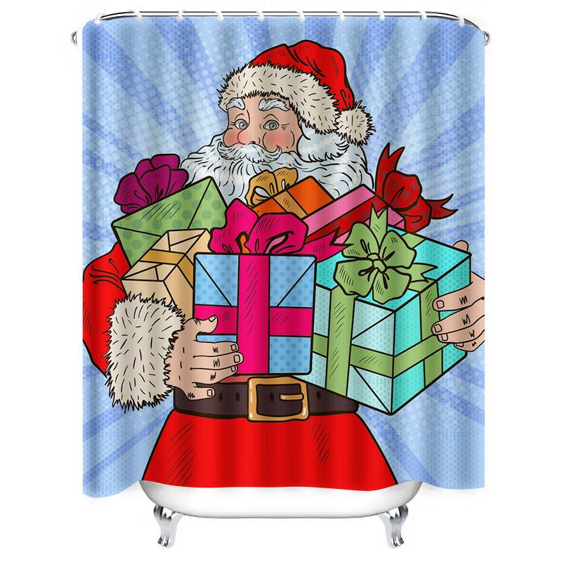 TU Santa Claus Christmas Shower Curtain Festive Holiday Bathroom Decor Waterproof Fabric Xmas Party Home Decoration Gift Idea