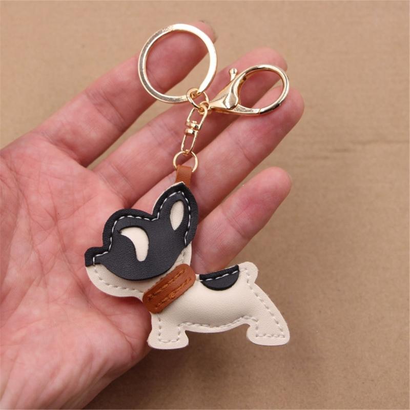 Leather Keychain Detailed French Bulldog Artwork Pendant Keyring Unique Present for  Birthday Holiday