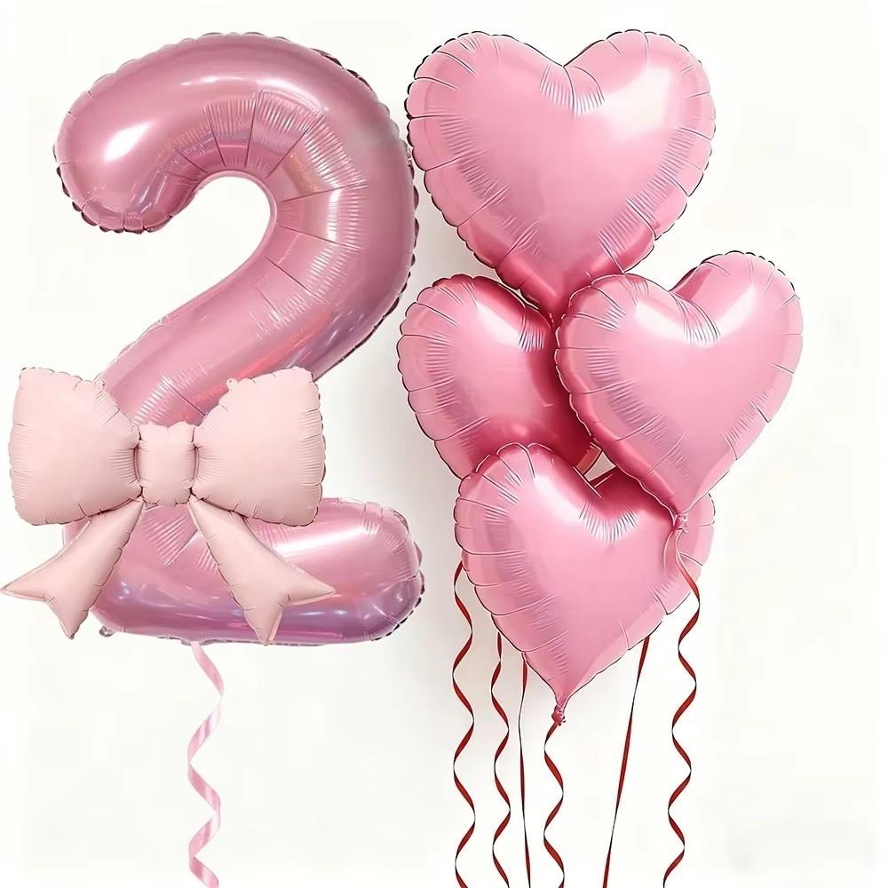 6pcs Romantic Pink Bow Heart Balloon 32Inch Birthday Party Balloons For Engagements Wedding