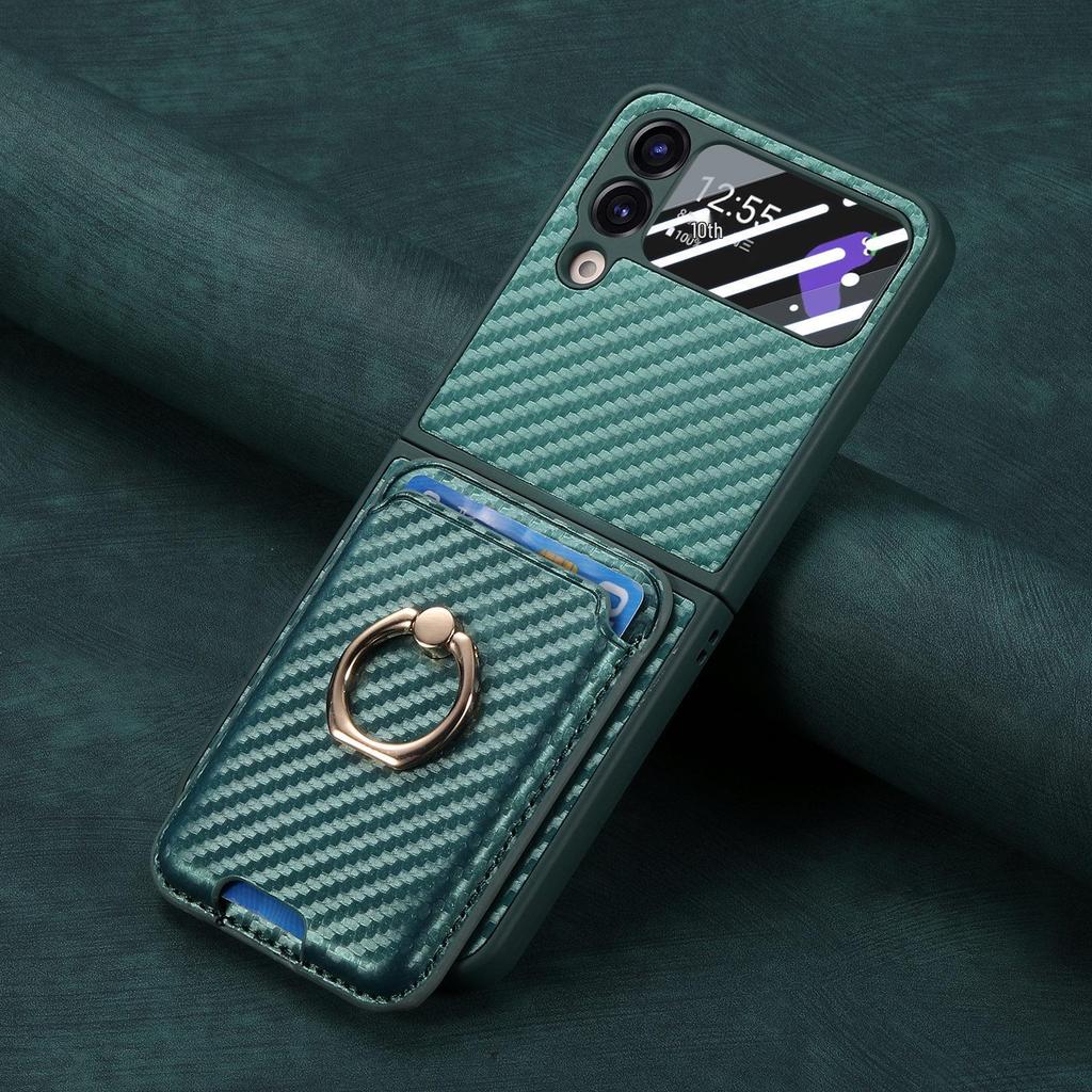 Samsung Z Flip6 Carbon Fiber Phone Case with Magnetic Card Holder for Z Flip5