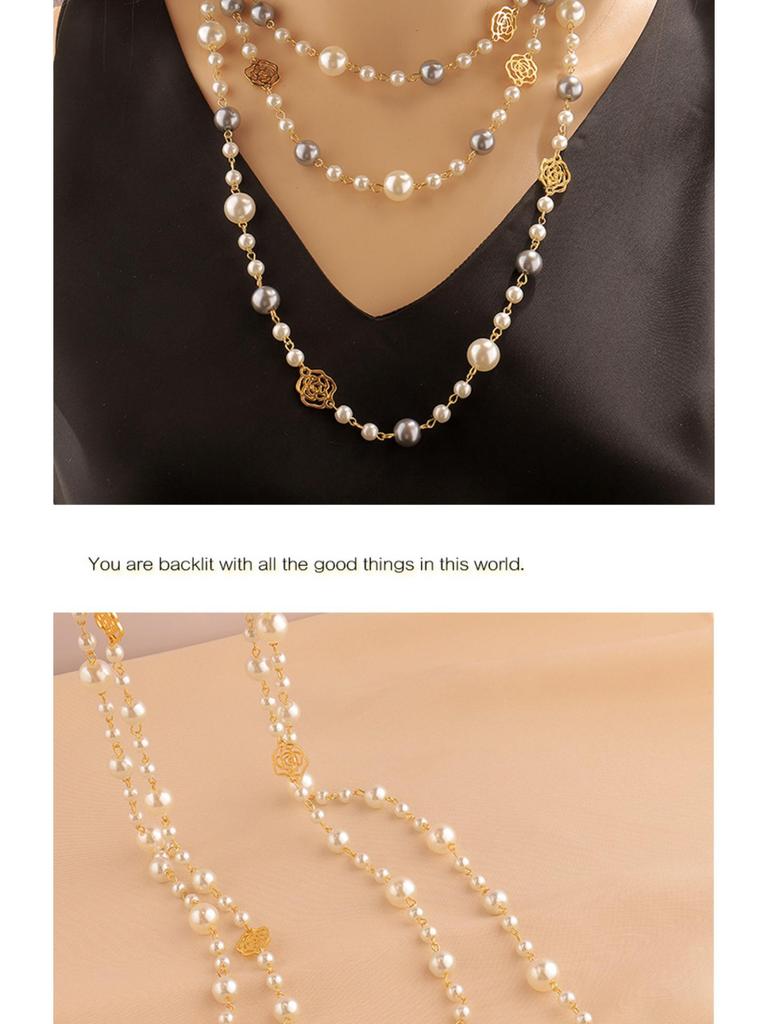 Collier de perles avec pendentif rose: Chaîne élégante multicouche de style japonais-coréen