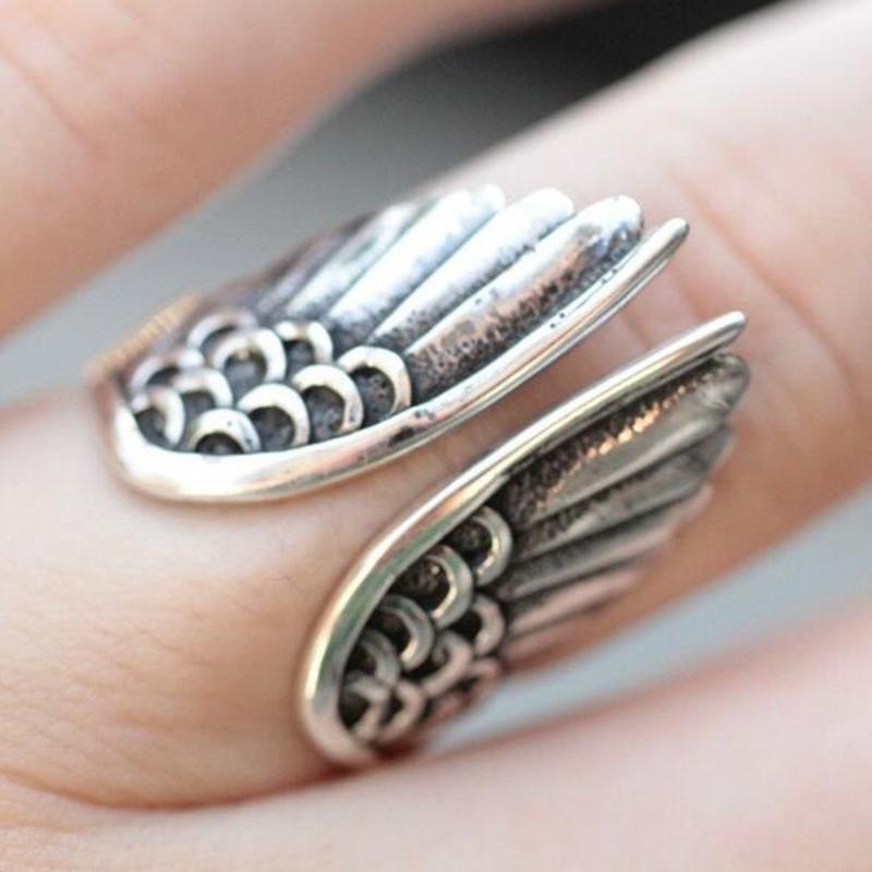 Boho Vintage Angel Wings Ring For Women Men Creative Opening Finger Ring Female Wedding Band Jewelry High Quality Drop Shipping