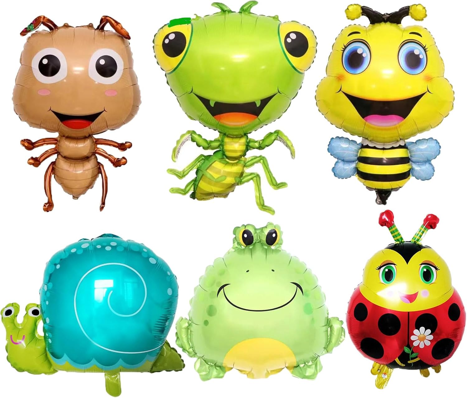 

6 PCS Insect Animal Balloons Set Bee Ladybug Ant Mantis Frog Snails Foil Mylar Balloon for Birthday Boys Baby Shower Supplies Other&AS SHOWN