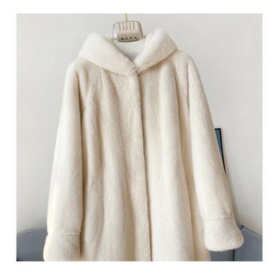 Neuer Winter-Imitation Gold Nerzmantel Damen Lang Kapuze Pelzintegriert Imitation Nerzfellmantel Große Größe