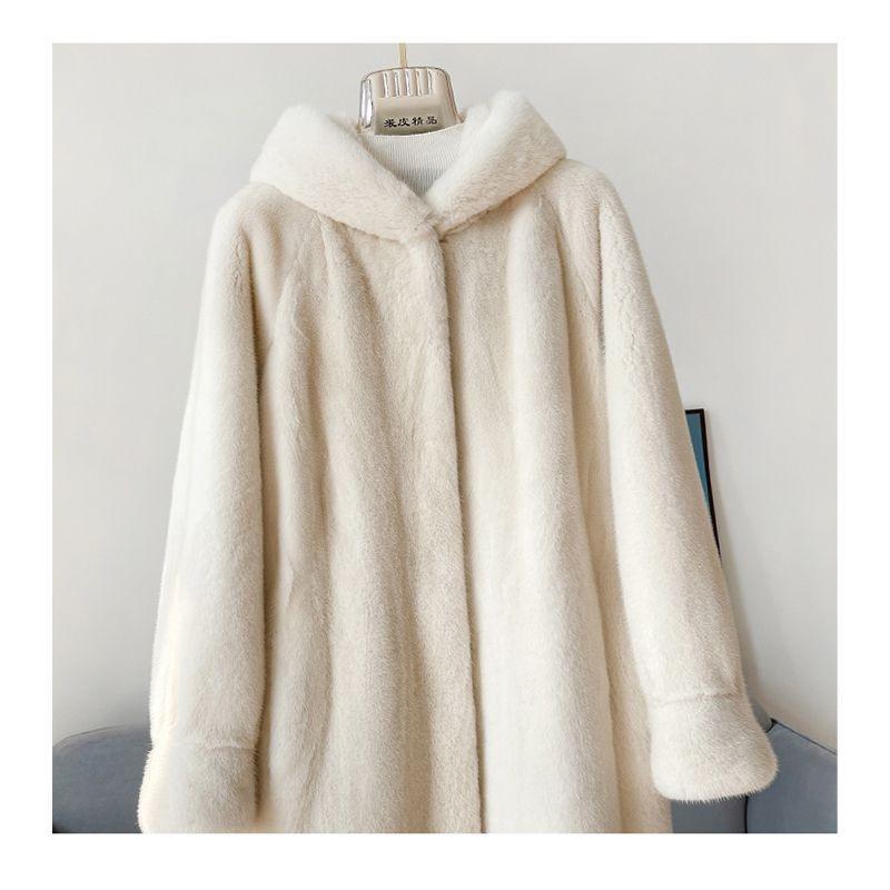 New Winter Imitation Gold Mink Coat Women's Long Hooded Fur Integrated Imitation Mink Fur Coat Large Size
