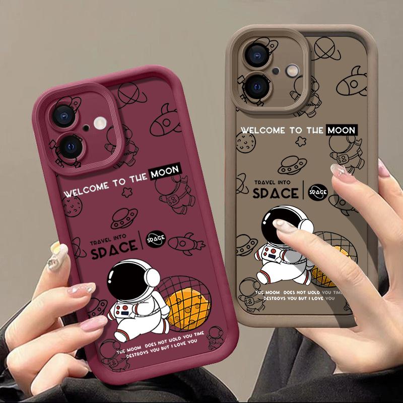 For iPhone 13 Case Cute Cartoon Moon Planet Astronaut Cover For iPhone 14 15 Pro Max 12 11 16e 17 Air Funda iPhone 16 Pro Max