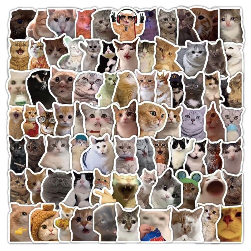 100pcs Removable Funny Cat Stickers Self-Adhesive DIY Decals Funny MEME Graffiti Stickers